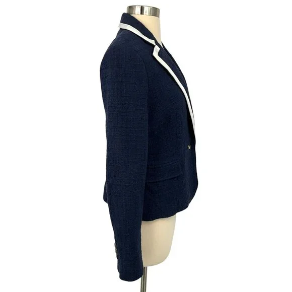 NWT J Crew Textured Tweed Navy Blue Preppy Classic Peplum Blazer Jacket Size 4 - Picture 7 of 14